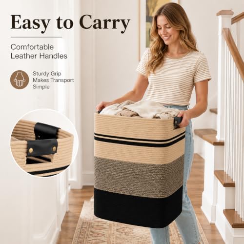 Laundry Hamper, Cotton Rope Laundry Basket - Image 3