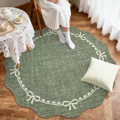 GarveeHome 6ft Round Rugs Washable Scalloped Bow Rug - Image 3