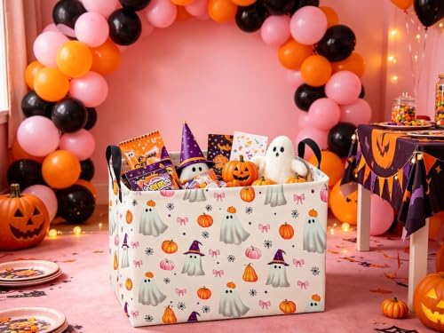 Sanjiaofeng Rectangular Pink Halloween Ghost Storage Basket, Trick or Treat - Image 2