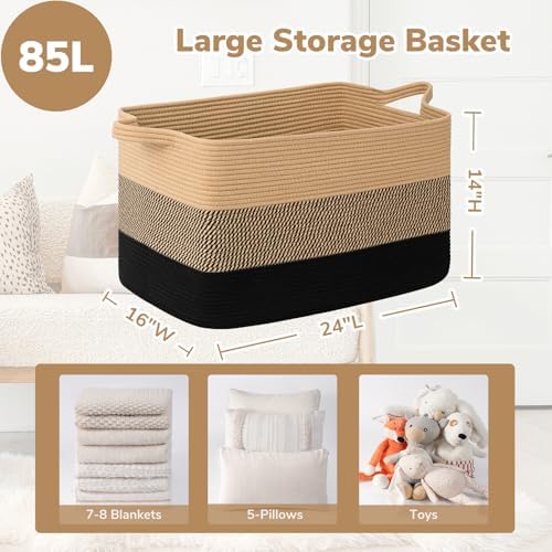 Goodpick 85L Large Woven Blanket Basket - Image 3