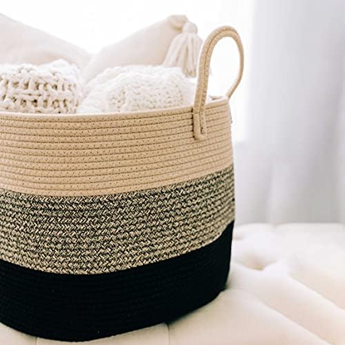 OrganiHaus Round Toy Basket & Blanket Basket, Cotton Rope 20x13" - Image 3