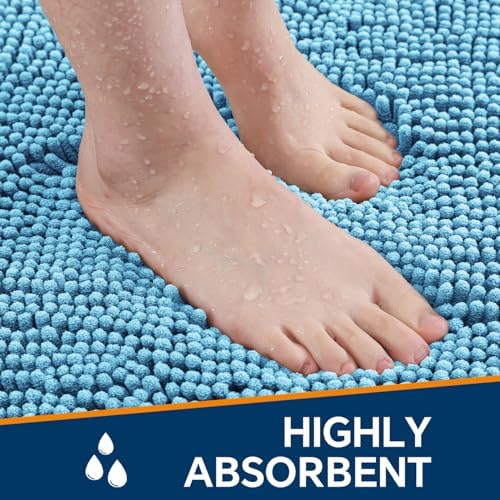 Chenille Bathroom Rug 36"x60" Sky Blue, Large Plush Bath Mat - Image 4
