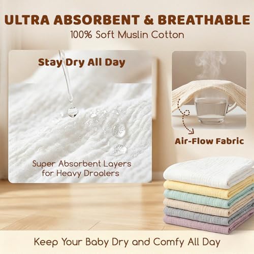 8-Pack Muslin Baby Bibs for Drooling and Teething - Image 2