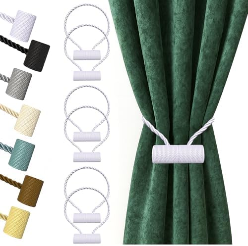 Hion Magnetic Curtain Tiebacks White 6pcs, Curtain Holdbacks Hooks Holders by Hion