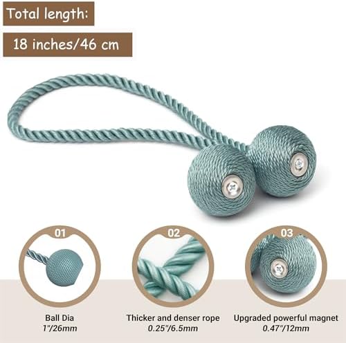 Hion Magnetic Curtain Tiebacks Blue 4pcs, Curtain Holdbacks Hooks Holders - Image 2