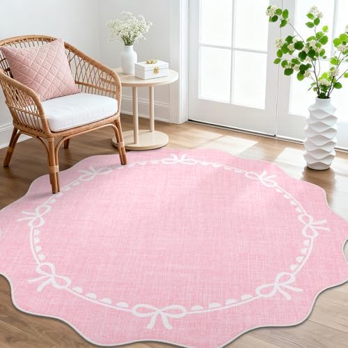 GarveeHome 6ft Round Rugs Washable Scalloped Bow Rug by GarveeHome