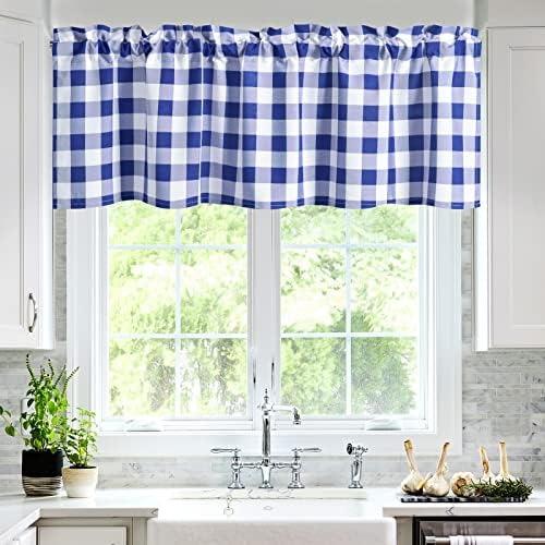 Hiasan Plaid Curtains Valances, Royal Blue and White, 42W x 18L, 1 Panel by Hiasan