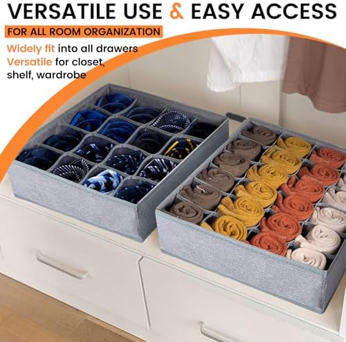 Criusia 3 Pack Sock Underwear Drawer Organizer Dividers, 64 Cell Fabric - Image 6