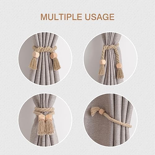 NICEEC 4 Pack Wooden Cube Magnetic Curtain Tiebacks Boho Home Decor Drape Tie - Image 5