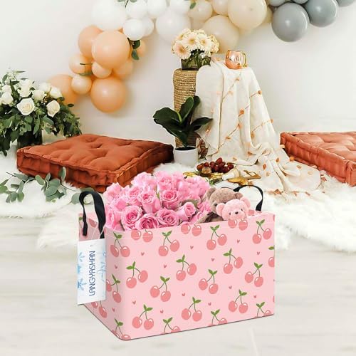 Rectangular Collapsible Pink Cherry Storage Basket Nursery Toy Organizer - Image 4