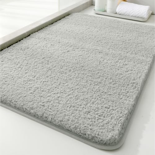 Polyester Bathroom Rug 20"x32" Gray, Non-Slip Soft Shaggy Bath Mat by Kildoss
