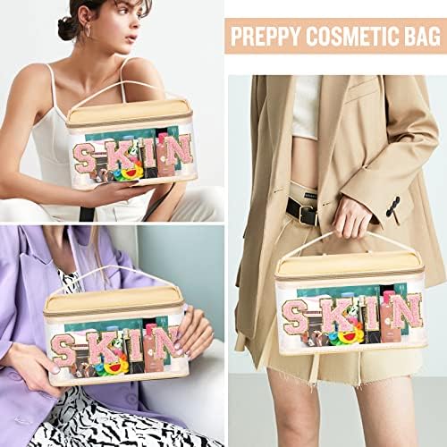 Chenille Letter Clear Makeup Bags Skin Pouch, Preppy Patch Makeup Bag Zipper - Image 5