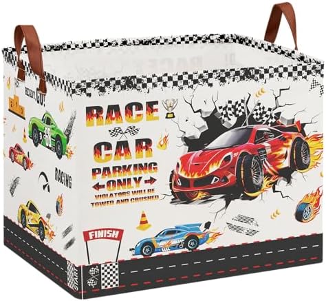 Race Car Toy Storage Basket, Collapsible Kids Laundry Hamper by XHWZOF