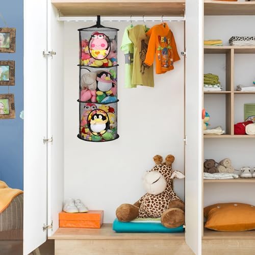 2Pcs Hanging Stuffed Animal Storage Hammock Net 3 Tiers - Image 2
