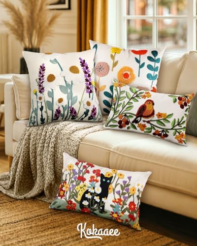 Embroidered Throw Pillow Cover, 20x12 Inch, Butterfly Moon - Image 6