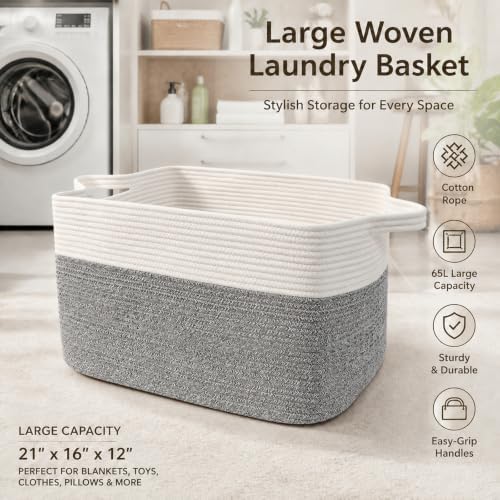 65L Laundry Basket with Handles, Woven Blanket Basket - Image 5