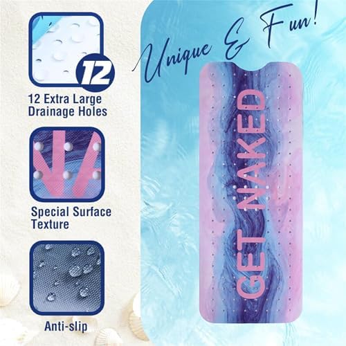 Pink Blue Bathtub Mat Non Slip 40x16in Extra Long Marble Bath Mat - Image 3