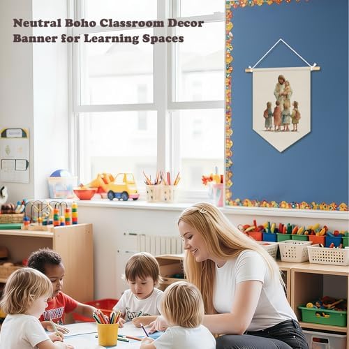 Playroom Decor, Jesus with Children Religious Scripture Wall Banners - Image 2