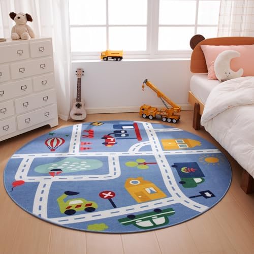 Amazon Basics Kids Washable Round Area Rug, Circle Printed Carpet Play Mat by AmazonBasics