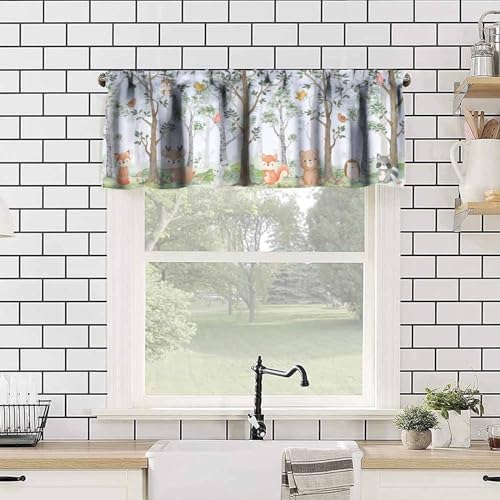 Forest Animal Valances Kids Curtains, Cute Watercolor Bear Deer Printed Rod - Image 4