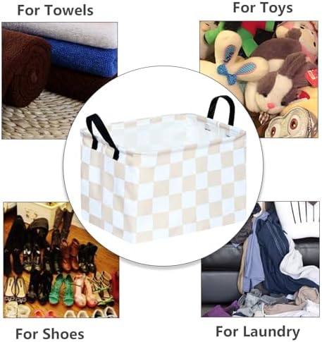 MAIZMZ Beige Check Storage Basket Baby Toys Organizer Bins Decorative Gifts - Image 5