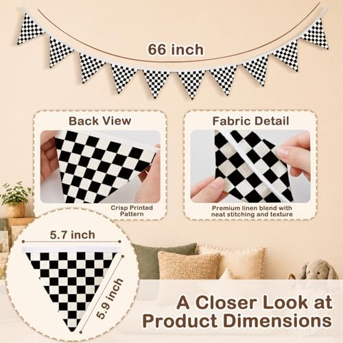 Race Car Room Decor Black and White Checkered Triangle Banners - Image 3