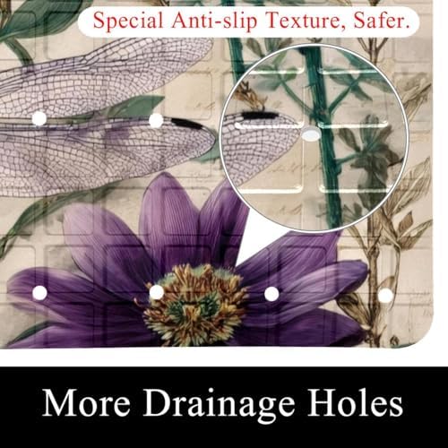 Bathtub Mat Non Slip 26.8x15.1 Inch, Dragonfly Wildflowers Shower Mat - Image 2
