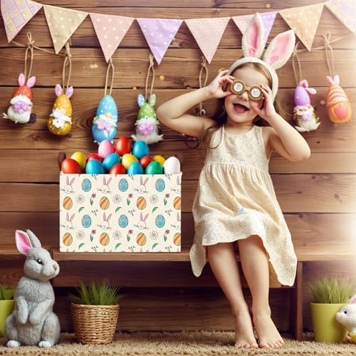 Large Cute Easter Basket for Kid Empty Gift Baby Rectangle Storage Bin Bunny - Image 7