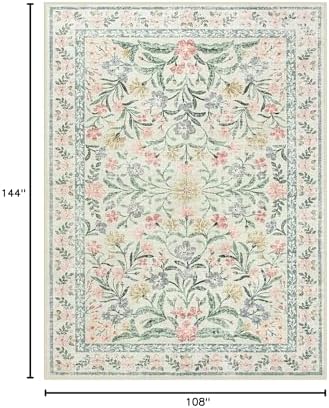 Lahome 9x12 Rugs for Bedroom, Boho Cream Floral Kids Room Rug - Image 2