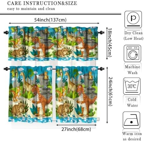 Boys Dinosaur Valance Curtains, Cartoon Dino Window Treatments - Image 5