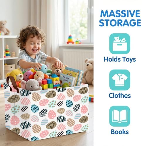 Large Cute Easter Basket for Kid Empty Gift Baby Rectangle Storage Bin Bunny - Image 2