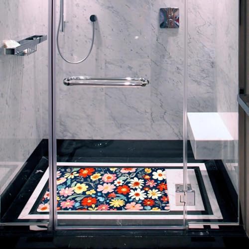 Bathtub Mat Non Slip 26.8x15.1 Inch, Colorful Flower Shower Mat - Image 6