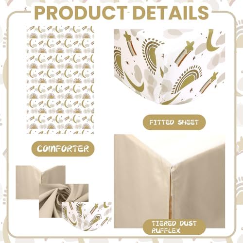 Hahafelt 3 Pcs Moon Star Baby Crib Bedding Set - Image 3