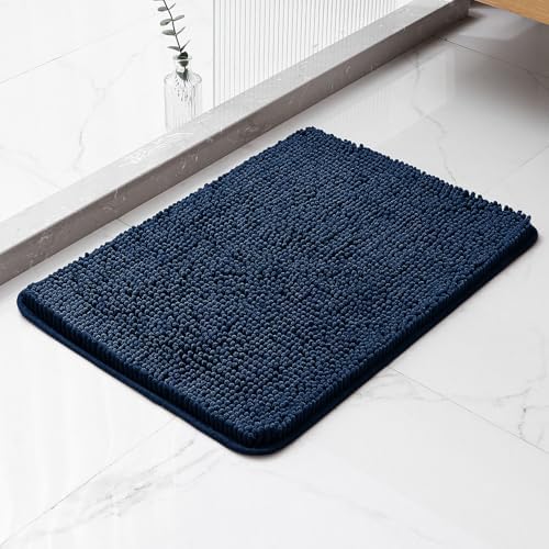 Chenille Bathroom Rug 17"x24" Navy Blue, Non-Slip Plush Bath Mat by Kildoss