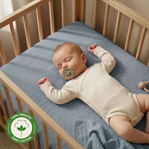 Crib Sheets, 100% Organic Cotton Muslin, Fitted 28"x52" Standard - Image 2