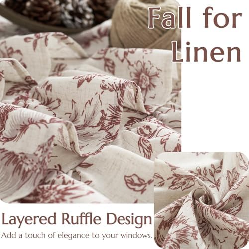 jinchan Alice Ruffled Floral Valance Curtain 18 Inch 1 Panel Red on Linen - Image 3