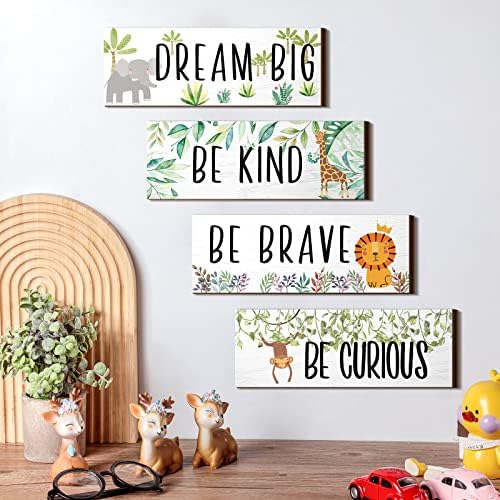 4 Pieces Woodland Nursery Decor Safari wall art Be kind brave curious Cute - Image 2