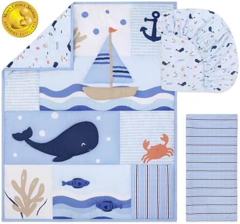 The Peanutshell 3 Piece Nautical Patch Baby Crib Bedding Set Boy, Baby Blanket - Image 2