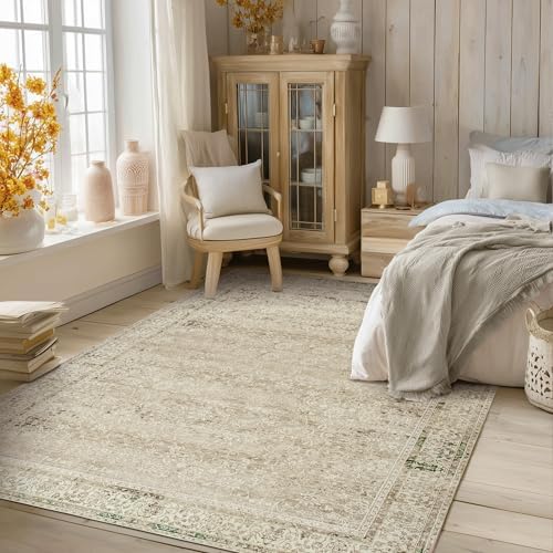 Vintage Boho Soft Rugs 5 x7 Washable Earth Tone Nursery Rug by BILEEHOME