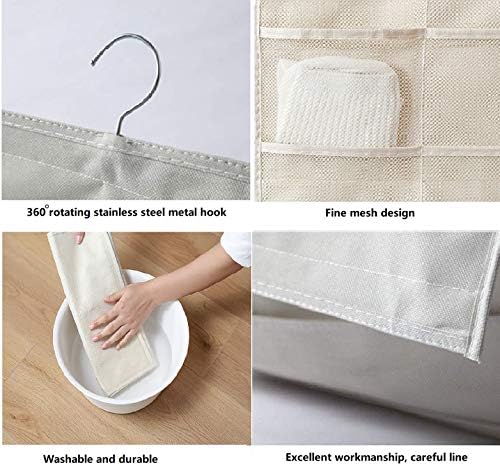 Closet Hanging Organizer with Mesh Pockets & Rotating Metal Hanger, Dual Sided - Image 5