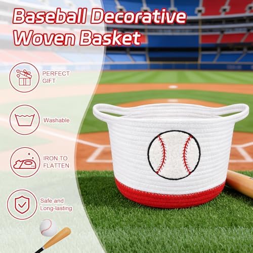 Baseball Woven Basket-Cute Cotton Rope Gift Basket Embroidered Baseball - Image 4