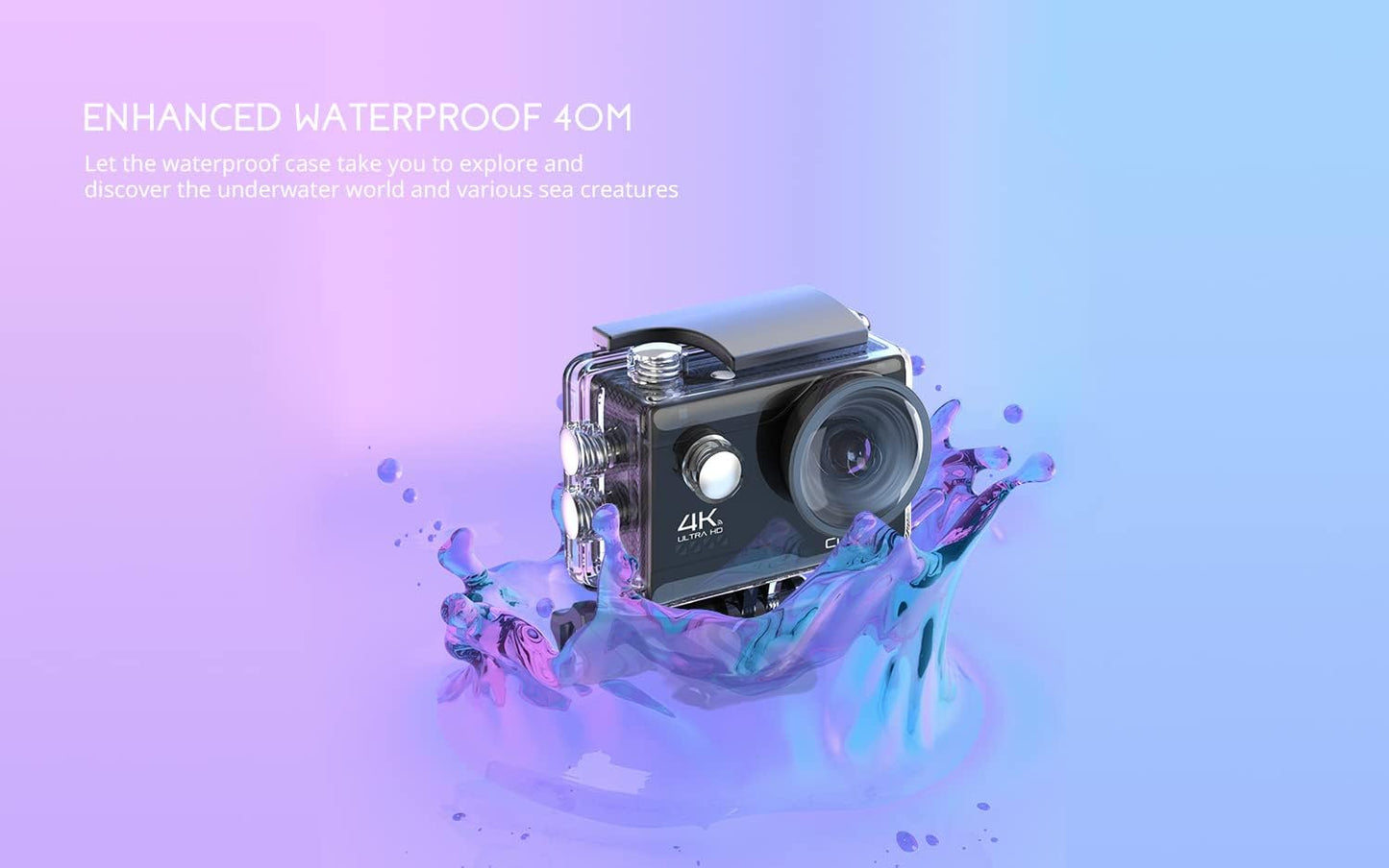 COOAU 4K 20MP Wi-Fi Action Camera External Microphone Remote Control Underwater 40M Waterproof Sport Camera Time Lapse with 2X1200mAh Batteries and 20 Accessories