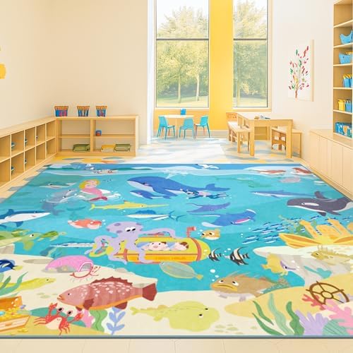 Large Blue Ocean Rug for Kids Room – 8x10 Area Rug by HazoHaus