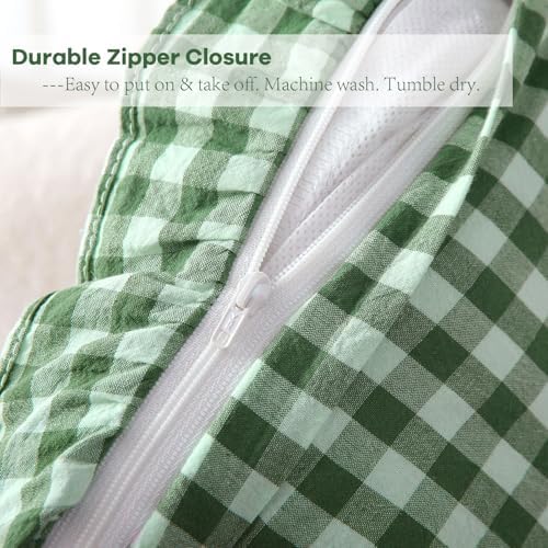2 Pack Green Gingham Lumbar Throw Pillow Shams 12''x20'' - Image 5
