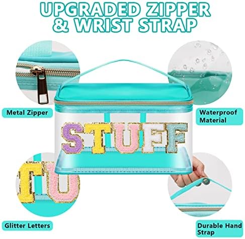 Iqimott Preppy Clear Makeup Bag Stuff Pouch, Chenille Letter Cosmetic Bag - Image 3