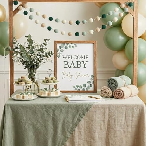 Boho Pom-Pom Felt Garland Sage Green - Image 3