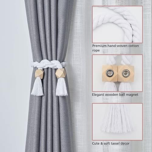 NICEEC 2 Pack Wooden Polyhedron Magnetic Curtain Tiebacks Boho Home Decor Drape - Image 3