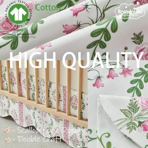 Brandream Scallop Edge Crib Skirt Organic Cotton Toddler Bedskirt Floral - Image 2