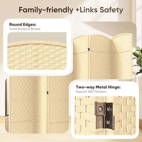 JOSTYLE Rattan Room Divider, 6-Panel Folding Privacy Screen 6ft. Extra Wide - Image 6