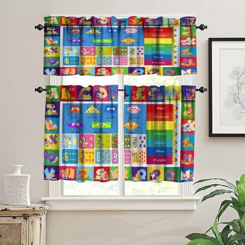 Alphabet ABC Kids Valance Curtain Colorful Cartoon Animal Learning Inspirational - Image 3